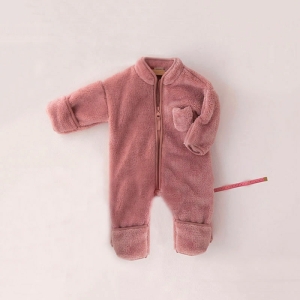 A wonderfully soft fleece romper for newborns, cosy and warm for those first precious months, with easy dressing features and a gentle print.