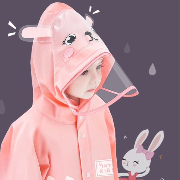 View of the girls polyester poncho raincoat folded compactly, showing how easily it can be stored in a bag for unexpected showers.