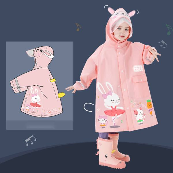 A lightweight girls polyester poncho raincoat, easy to carry and put on, providing quick and effective rain protection for busy little ones.