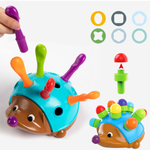 A delightful Montessori hedgehog game for girls, developing concentration and sensory skills by placing colourful spines on the wooden hedgehog.