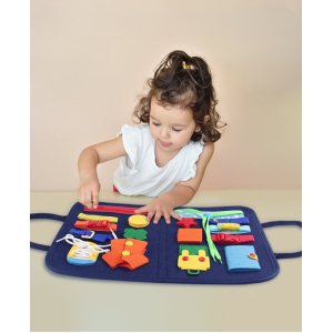 A comprehensive Montessori learning board for girls aged 1 to 6, packed with activities to develop fine motor skills and early learning through play.
