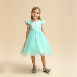 A beautiful light blue tulle princess dress for girls, soft and ethereal with a full tulle skirt, perfect for feeling like Cinderella at any occasion.