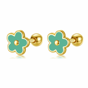 Flower Earrings for Baby Girls photographed on a white background, delicate and playful for young girls.