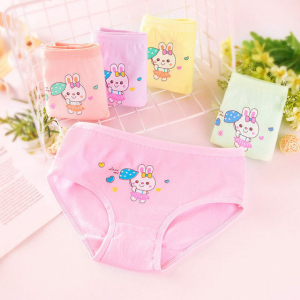 Close-up showing the waistband elastic and fun print of the Girls' Bunny Print Knickers – Pack of 4.