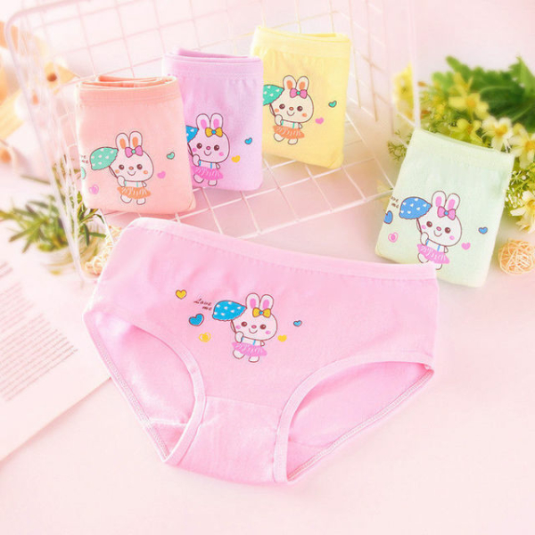 Close-up showing the waistband elastic and fun print of the Girls' Bunny Print Knickers – Pack of 4.