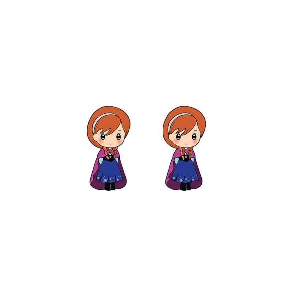 Close-up of the princess Anna earrings for girls, showcasing the Frozen character portrait and delicate jewellery design.