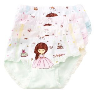 Girls' Princess Print Knickers (Pack of 4) shown flat on white background, comfortable 100% cotton underwear for girls.