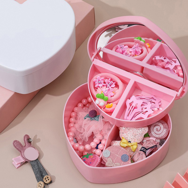 Heart-Shaped Jewellery Box for Girls photographed on a white background, delicate and playful for young girls.
