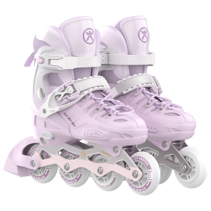 Comfortable Purple Roller Skates for Girls shown assembled on a white background, colourful and safe for children.
