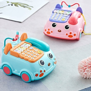 Girls' Musical Car-Shaped Toy Phone on white background, fun and engaging toy for young girls.