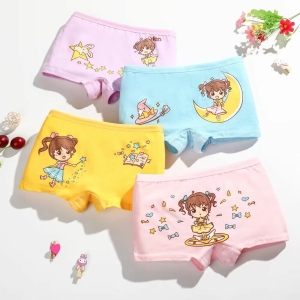 Close-up showing the waistband elastic and fun print of the Girls' Patterned Boxers for Girls (Pack of 4).