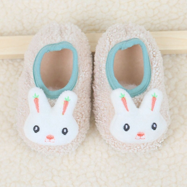 Both shoes of the Super Soft Plush Animal Slipper Socks for Baby – Winter shown together and worn, displaying full design and colour.