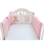 Pink Bear Print Cot Bumper for Baby Girls shown on white background, soft and safe for baby's nursery.
