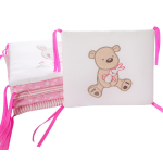 Close-up of the detail, materials and design of the Pink Bear Print Cot Bumper for Baby Girls for baby girls.