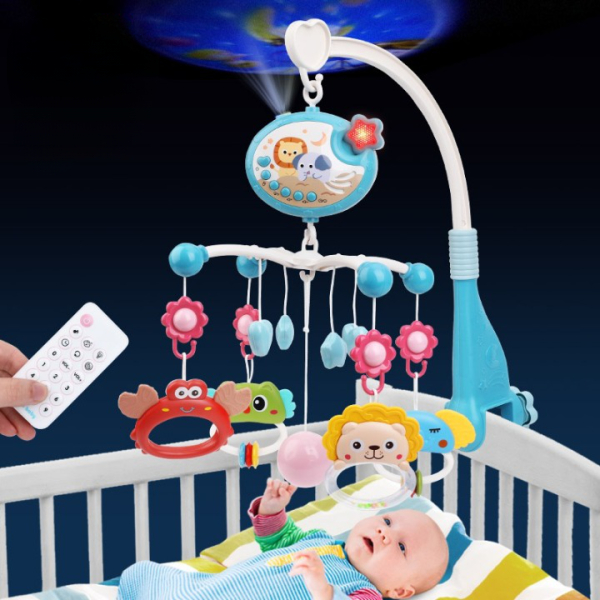 Musical Mobile for Baby Girl's Cot shown on white background, soft and safe for baby's nursery.