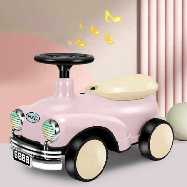 Comfortable Ride-On Car for Baby Girls shown assembled on a white background, colourful and safe for children.
