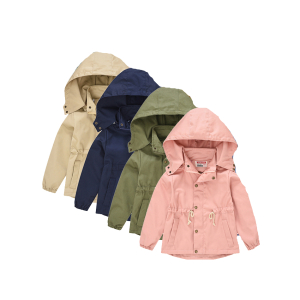 Four canvas parkas with removable hoods displayed in a row showing available colour options