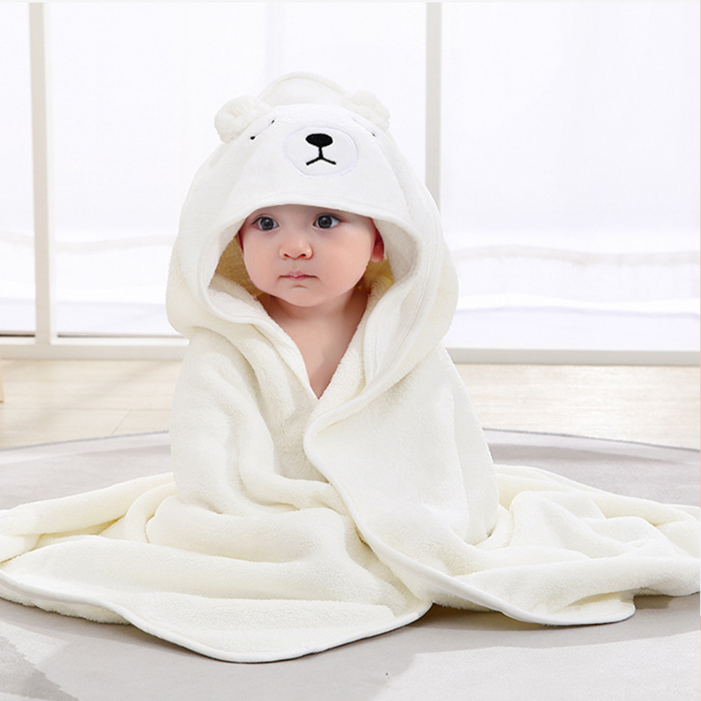 Close-up of the animal hood design on the soft and cosy baby bath robe