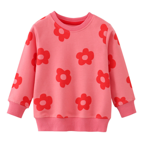 Casual Printed Sweatshirt for Girls laid flat on white, cosy and colourful for everyday school and weekend wear.