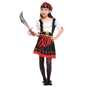 Full view of the Girls' Pirate costume for girls, shown from all angles.