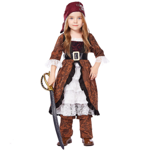 Girls' Captain-Style Pirate Costume displayed on a white background, perfect for dressing up and parties.