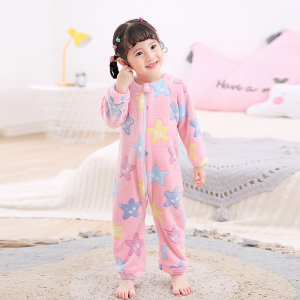 Girls' Printed Fleece Sleepsuit displayed flat on white background, soft and comfortable for bedtime.