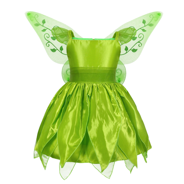 A Tinker Bell fairy costume for girls displayed on a white background, magical and playful for fairy fans everywhere.