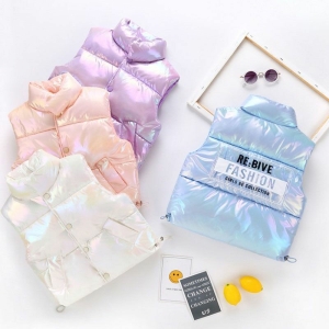 Girls' Shiny Thick Sleeveless Puffer Jacket displayed on white background, lightweight and stylish for everyday wear.