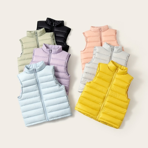 Girls' Lightweight Plain Sleeveless Gilet displayed on white background, lightweight and stylish for everyday wear.