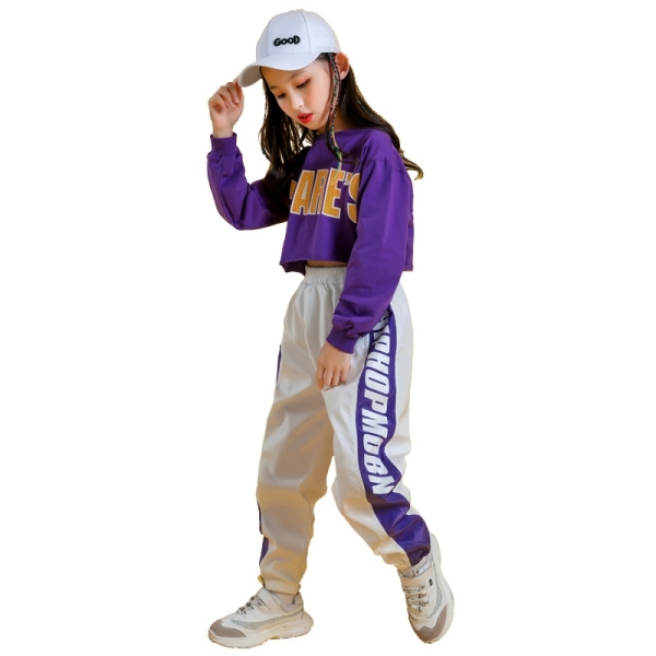 Close-up of the front print and fabric of the Girls' Hip Hop Style Jogger and Sweatshirt Set, soft brushed fleece lining.