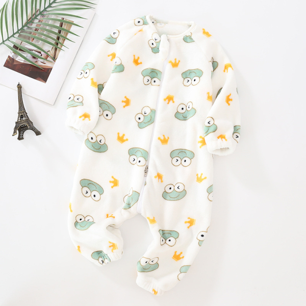 Comfortable White Patterned Pyjama Onesie for Girls displayed flat on white background, soft and comfortable for bedtime.