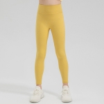 Girls' High-Waist Shiny Fabric Sports Leggings laid flat on white, comfortable stretch fabric ideal for active girls.