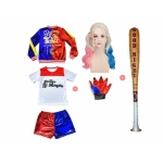 Full view of the Harley Quinn costume with baseball bat for girls, showing the complete outfit and prop together.