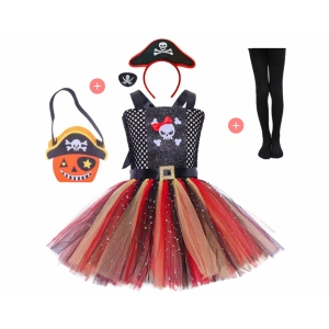Colourful Little Pirate Costume for Girls displayed on a white background, perfect for dressing up and parties.