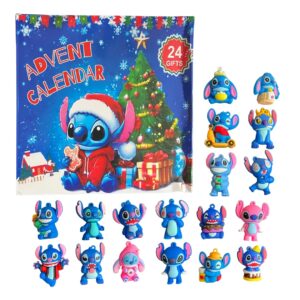 The Stitch Advent calendar on a white background with all the available figurines displayed in front of the box, a magical Christmas countdown gift for Stitch fans.
