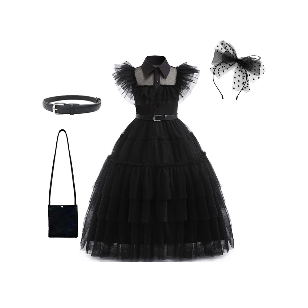Wednesday Addams Black Dress Halloween Fancy Dress for Girls - Image 8