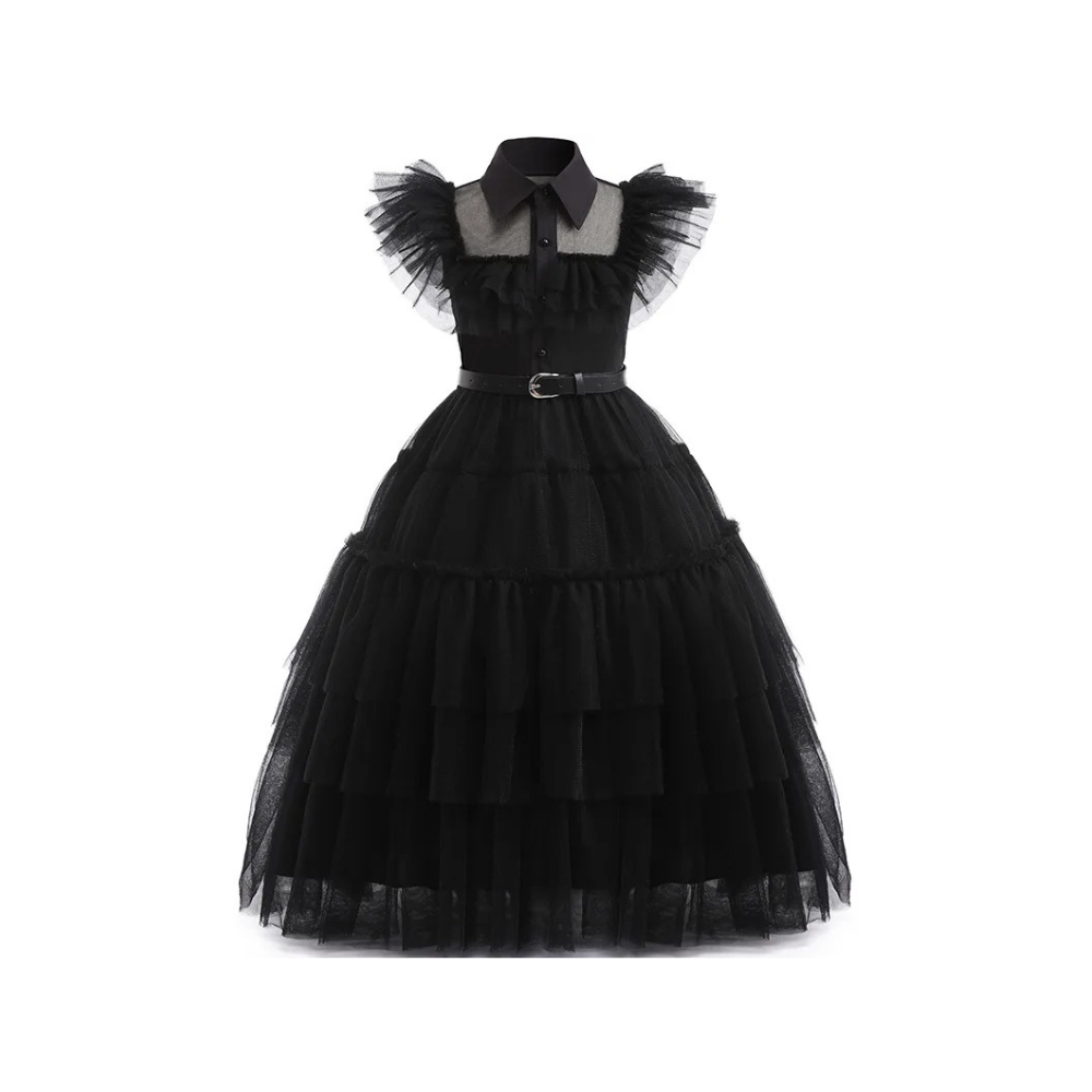 Wednesday Addams Black Dress Halloween Fancy Dress for Girls - Image 2
