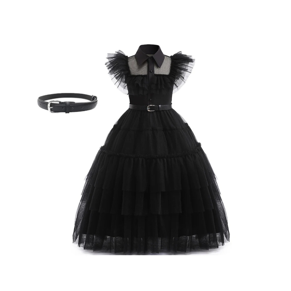Wednesday Addams Black Dress Halloween Fancy Dress for Girls - Image 7