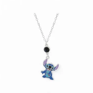 Charming Stitch necklace for girls featuring a blue Stitch pendant and a black bead accent, a sweet and playful jewellery piece perfect for little Disney fans.