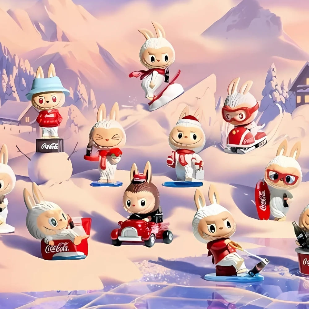 Close-up of the Coca-Cola branded Labubu-style mystery box artwork featuring The Monsters design in bold red and white.