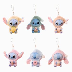 Collection of Stitch keyring plush toys in soft pastel colours, displayed together on a white background, perfect for bags and backpacks.