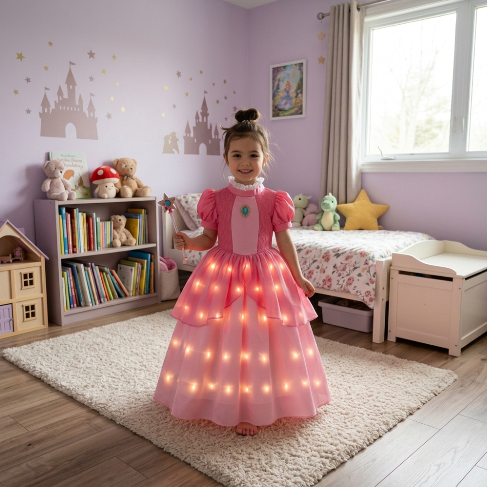 Princess Peach Mario LED Light-Up Fancy Dress Costume - Image 3