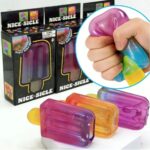 Close-up of the three Needoh ice cream squishy toys in different colours, showing their soft, stretchy texture and fun ice cream shapes.