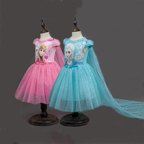 47762-jtrnje.jpg Robe princesse reine des neiges à paillettes pour filles avec un cap à plusieurs couleurs