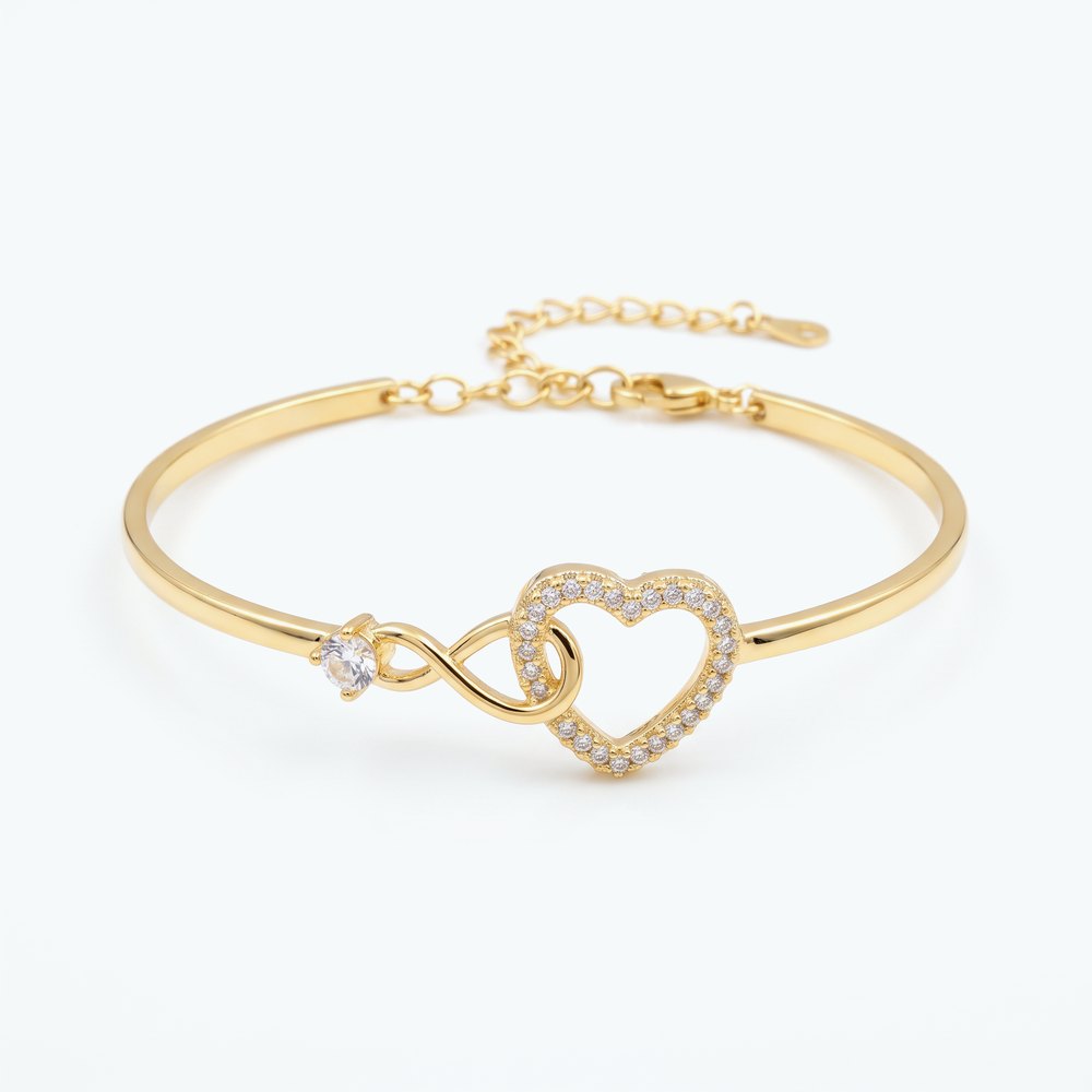 Gold-tone infinity heart bracelet set with zircons