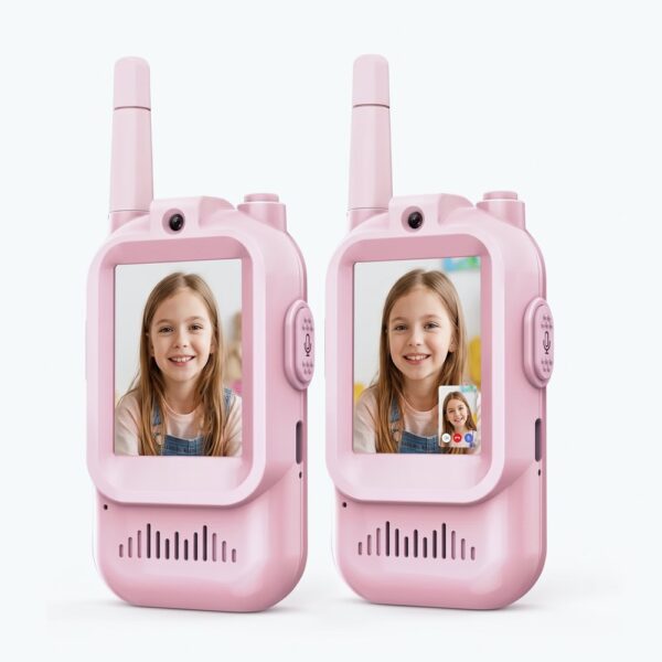 Video walkie-talkies for kids, pink, set of 2 Set of 2 pink video walkie-talkies for kids with screens